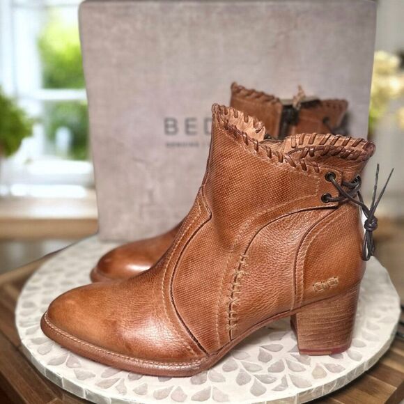 Bed Stü Bia Handmade Tan Dip Dye Bootie Rustic Leather Zip Lace-Back Womens 11 - Picture 5 of 16